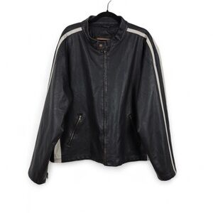 Arizona Jean Company Black Leather Jacket With White Stripes